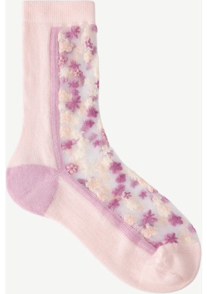 Çiçek Desenli Transparent Uzun Çorap