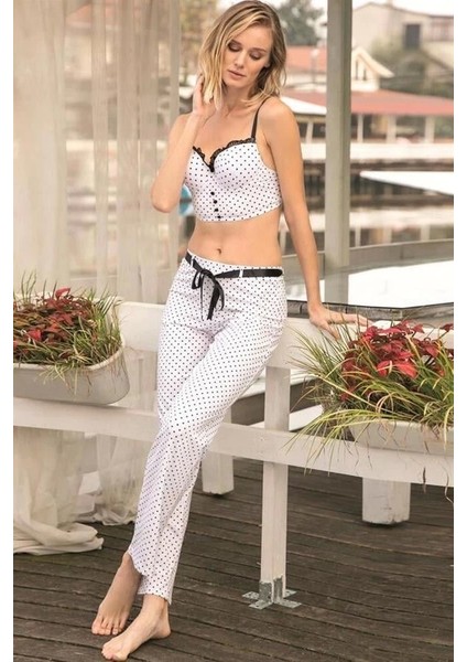 Fantezi Bralet Sütyen Pamuklu Puantiye Desenli Desteksiz Dantel Detaylı Pijama Takımı fiyatları