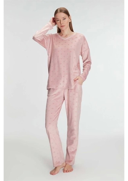 Uzun Kol V Yaka Sweatshirt ve Pantolon Takım Pijama Takımı