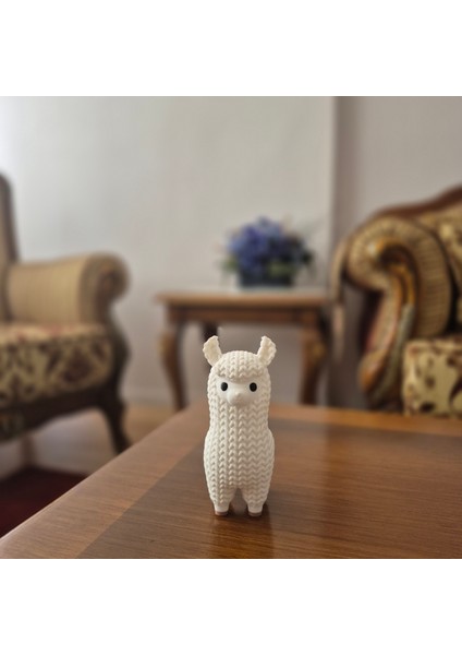 Beyaz Lama Biblo – Sevimli Dekoratif Obje, 3D Baskı Modern Tasarım, Çocuk Odası ve Masa Üstü modelleri