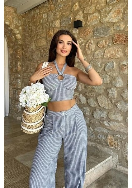 Vesna Keten Çizgili Crop Takım 9806-0025 modelleri