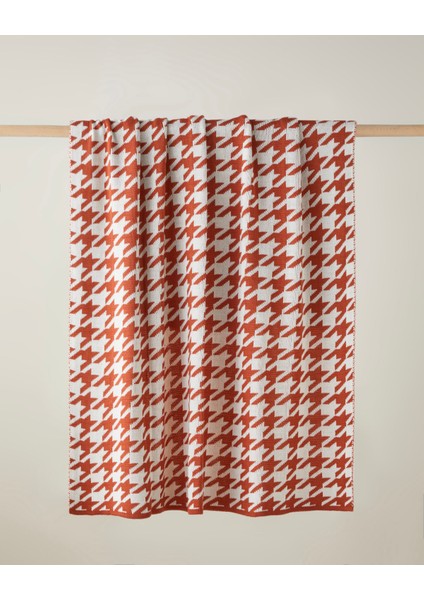 Houndstooth Koltuk Şalı 130X170 cm Turuncu