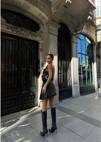 Iki Parçalı Pileli Askılı Mini Elbise - Haki fırsatları