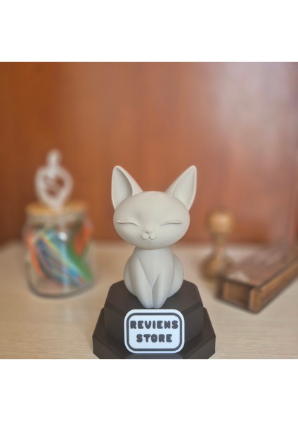 Minimalist Kedi Biblo – Dekoratif Obje, 3D Baskı Modern Tasarım, Ev ve Ofis Masa Üstü Aksesuarı