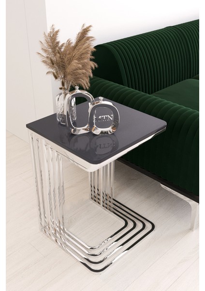 Eslem 4'lü Kare Zigon Gümüş Kaplama Antrasit Mdf