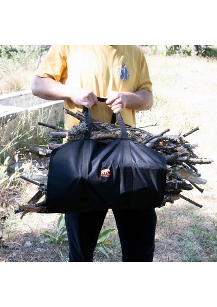 ® Woodie™ Siyah Su Geçirmez Oxford Odun Taşıma Çantası | Kamp ve Şömine Kullanımı Için