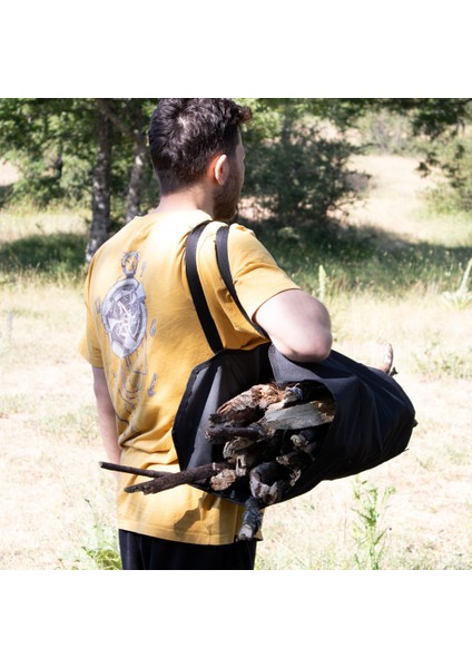 ® Woodie™ Siyah Su Geçirmez Oxford Odun Taşıma Çantası | Kamp ve Şömine Kullanımı Için