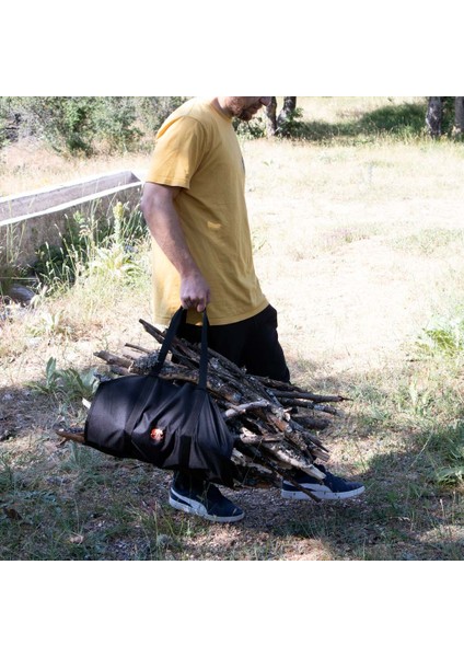 ® Woodie™ Siyah Su Geçirmez Oxford Odun Taşıma Çantası | Kamp ve Şömine Kullanımı Için