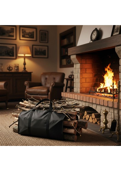 ® Woodie™ Siyah Su Geçirmez Oxford Odun Taşıma Çantası | Kamp ve Şömine Kullanımı Için