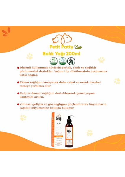 Petitpatty Fish Oil 200ML Kedi ve Köpekler Için Omega 3 ve 6 Içerikli Balık Yağı fırsatları