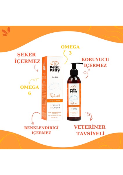 Petitpatty Fish Oil 200ML Kedi ve Köpekler Için Omega 3 ve 6 Içerikli Balık Yağı