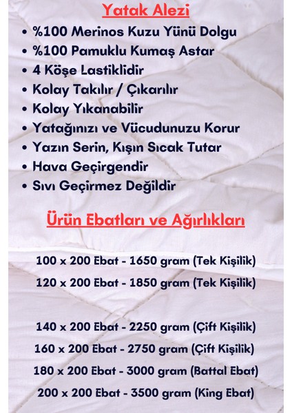 Tek Kişilik Yün Alez – Lastikli Pamuk Kumaş, Isı Dengeleyici ve Hijyenik, Kışın Sıcak Tutan, Beyaz fırsatları