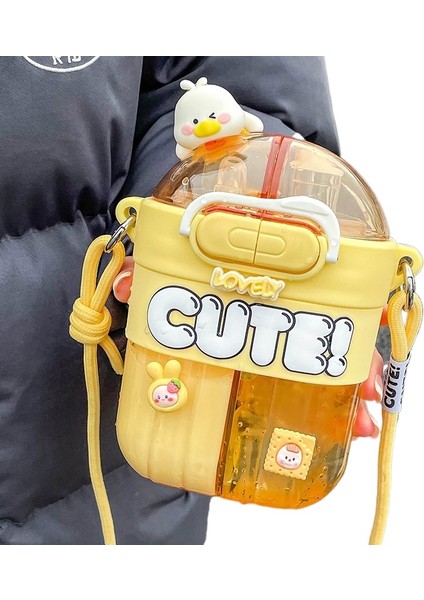 Kızlar Için Sevimli Pipetli Su Bardağı, Yüksek Görünümlü Çocuklar Için Çift Başlı (Yurt Dışından)