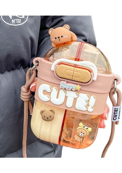 Kızlar Için Sevimli Pipetli Su Bardağı, Yüksek Görünümlü Çocuklar Için Çift Başlı (Yurt Dışından)