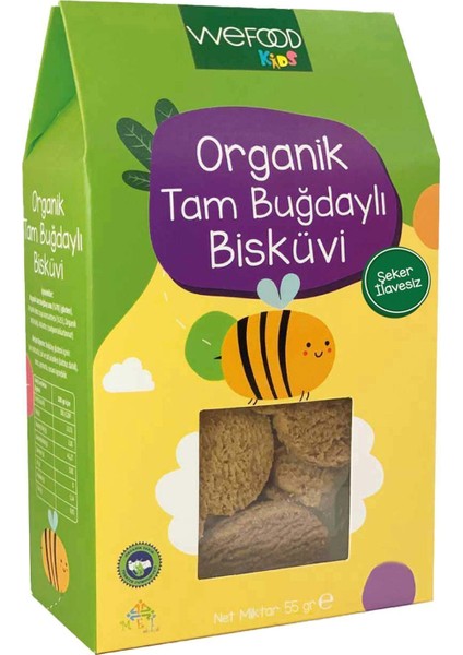 Kids Organik Tam Buğdaylı Bisküvi 55 g – Zeytinyağı ve Elma Suyu ile Katkısız, Sağlıklı Çocuk Atıştırmalığı