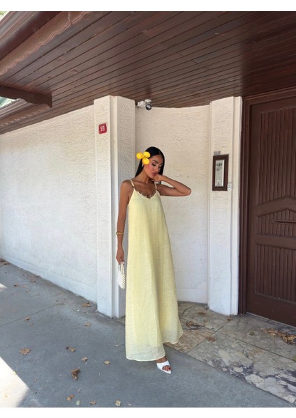 Kadın Göğüs Halka Detay Askılı Keten Elbise fiyatları