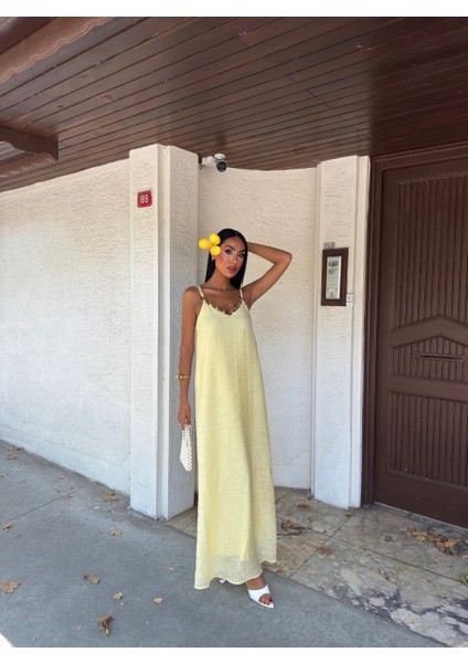 Kadın Göğüs Halka Detay Askılı Keten Elbise indirimleri