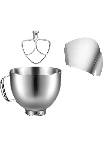 4.5-5qt Eğimli Kafa Standı Mikser Aksesuarları Için Karıştırma Kabı + Boşaltma Koruyucu Kapak + Düz Karıştırıcı Eki (Yurt Dışından)