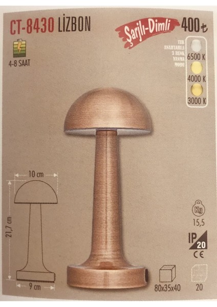 Şarjlı Metal Masa Lambası – 3 Kademe Dokunmatik Işık, USB Girişli, Günışığı Tonu, Taşınabilir Tasarım fırsatları
