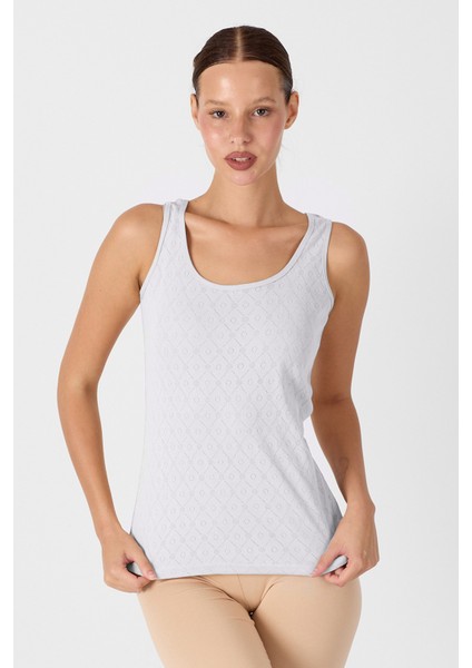 Kadın Beyaz Kalın Askılı %100 Pamuk Jakarlı Atlet 354