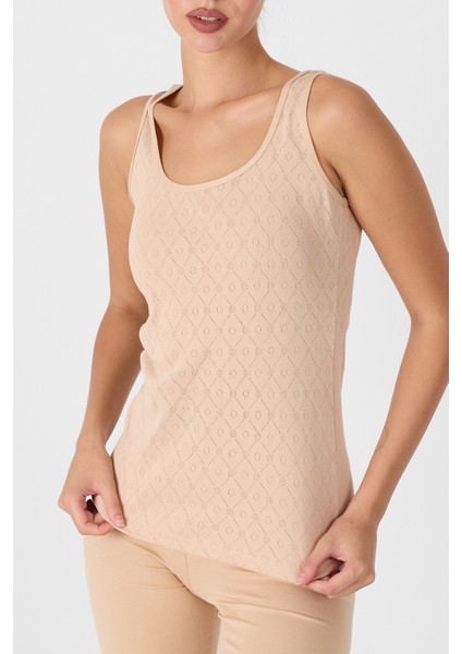 Kadın Ten Rengi 3'lü Kalın Askılı %100 Pamuk Jakarlı Atlet 3M354 354 modelleri