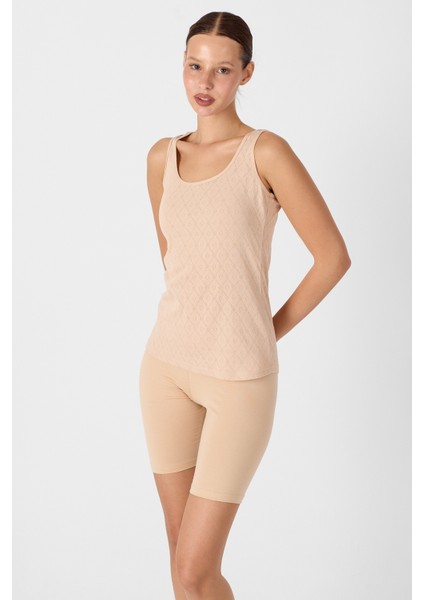 Kadın Ten Rengi 3'lü Kalın Askılı %100 Pamuk Jakarlı Atlet 3M354 354