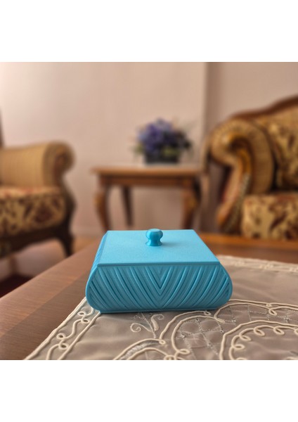 Mavi Dekoratif Takı Kutusu – Şık Kapaklı Takı ve Aksesuar Saklama Kutusu, 3D Baskı Modern Tasarım fiyatları