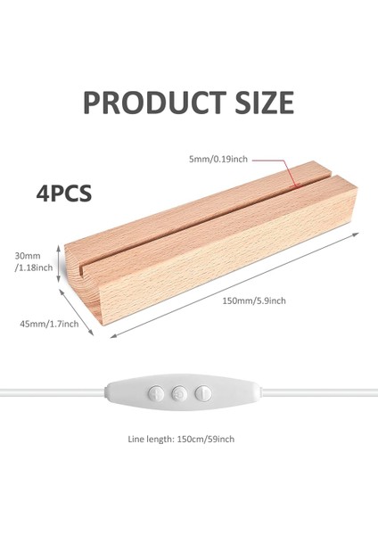 LED Ahşap Soket, LED Işık Tabanı, USB Ahşap Taban, LED Işık Soketi, Akrilik Cam Için Dikdörtgen Aydınlatmalı 4 Adet (Yurt Dışından) fiyatları