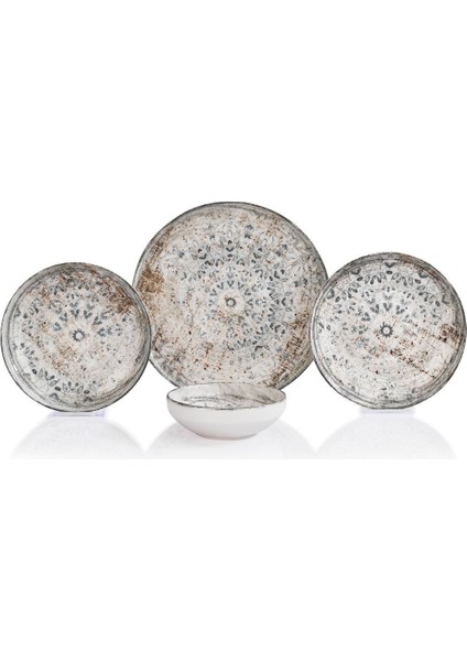 Vita 24 Parça Porselen Yemek Takımı – 6 Kişilik, Yeşil Desenli Yuvarlak Tabaklı Şık ve Dayanıklı Tasarım