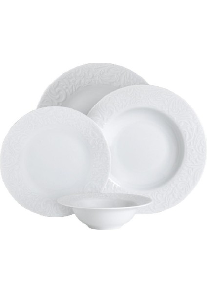 Bronte 24 Parça 6 Kişilik Beyaz Desenli, Pürüzsüz Yüzeyli Şık Porselen Yemek Takımı modelleri