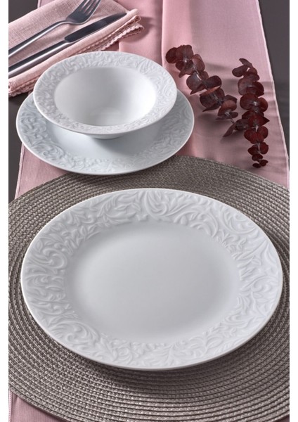 Bronte 24 Parça 6 Kişilik Beyaz Desenli, Pürüzsüz Yüzeyli Şık Porselen Yemek Takımı fırsatları