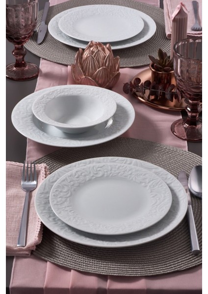 Bronte 24 Parça 6 Kişilik Beyaz Desenli, Pürüzsüz Yüzeyli Şık Porselen Yemek Takımı indirimleri