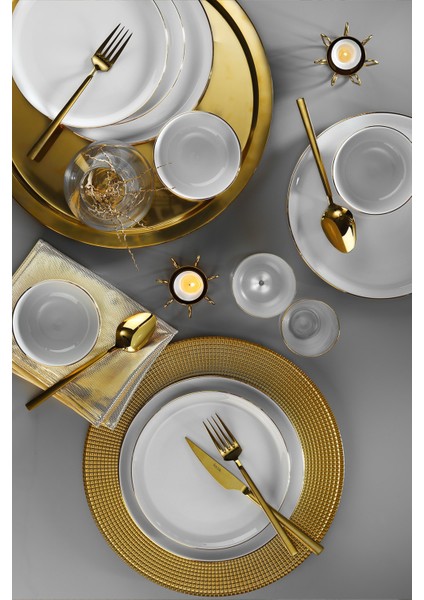 Almina 18 Parça 6 Kişilik Beyaz Porselen Yemek ve Sunum Takımı – Altın File Detaylı Zarif Tasarım modelleri