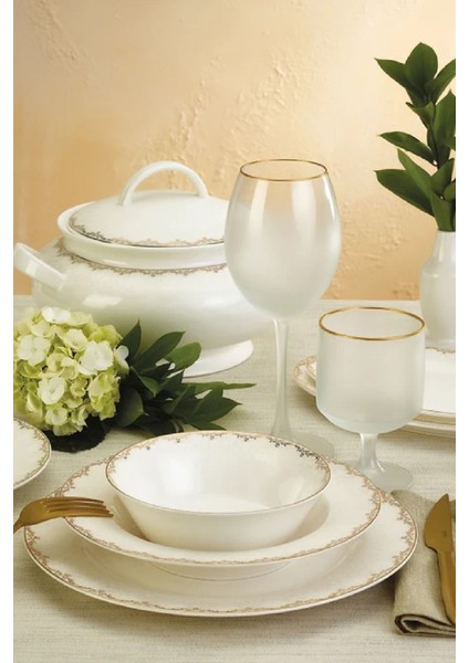 New Bone Asya 59 Parça 12 Kişilik Beyaz Yaldızlı Porselen Yemek Takımı – Şık ve Zarif Sofra Sunumu modelleri