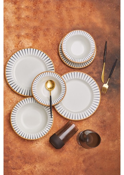 Lined 24 Parça 6 Kişilik Yemek Takımı – Şık, Dayanıklı ve Günlük Kullanıma Uygun Sofra Seti