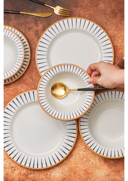 Lined 24 Parça 6 Kişilik Yemek Takımı – Şık, Dayanıklı ve Günlük Kullanıma Uygun Sofra Seti