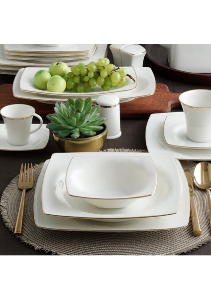 Caroline 85 Parça 12 Kişilik Krem Desenli Bone Porselen Yemek Takımı – Zarif ve Dayanıklı