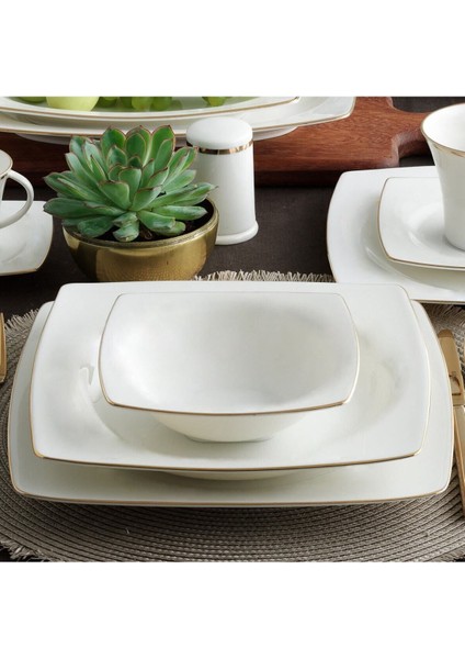 Caroline 85 Parça 12 Kişilik Krem Desenli Bone Porselen Yemek Takımı – Zarif ve Dayanıklı