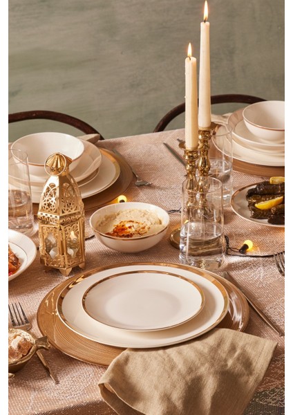 Gold Line 24 Parça 6 Kişilik Altın Renk Yuvarlak Porselen Yemek Takımı – Zarif ve Modern Tasarım