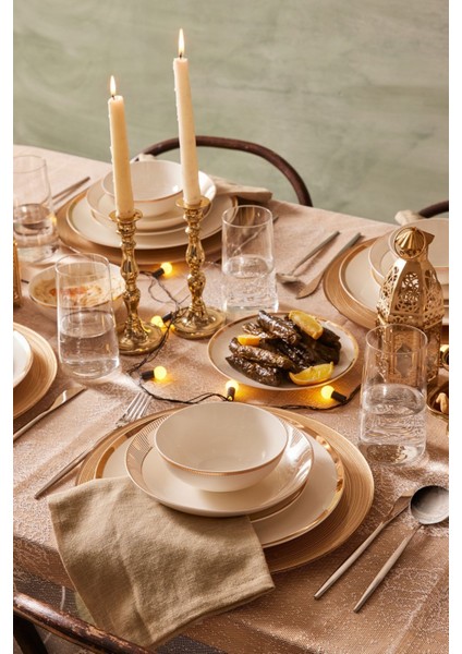 Gold Line 24 Parça 6 Kişilik Altın Renk Yuvarlak Porselen Yemek Takımı – Zarif ve Modern Tasarım