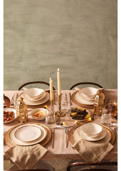 Gold Line 24 Parça 6 Kişilik Altın Renk Yuvarlak Porselen Yemek Takımı – Zarif ve Modern Tasarım