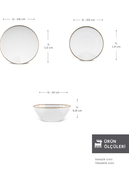 Duomo 18 Parça 6 Kişilik Altın Renk Opal Cam Yemek Takımı – Şık, Dayanıklı ve Zarif Sunumlar İçin