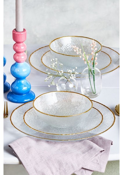 Cindy 12 Parça Opal Cam Yemek Takımı, 4 Kişilik – Gri, Sade ve Yuvarlak Tasarımlı Sofra Seti