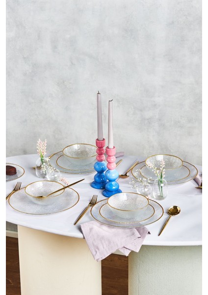 Cindy 12 Parça Opal Cam Yemek Takımı, 4 Kişilik – Gri, Sade ve Yuvarlak Tasarımlı Sofra Seti