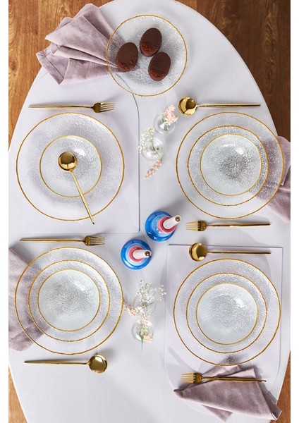 Cindy 12 Parça Opal Cam Yemek Takımı, 4 Kişilik – Gri, Sade ve Yuvarlak Tasarımlı Sofra Seti