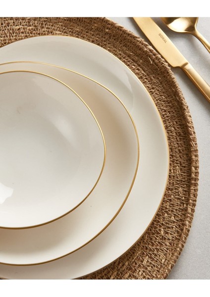 Roden 24 Parça 6 Kişilik Beyaz Düz Yemek Takımı – Altın File Detaylı Şık Tasarım fiyatları
