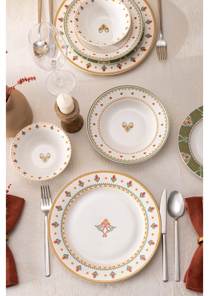 24 Parça Porselen Yemek Takımı – 6 Kişilik, Renkli Desenli Yuvarlak Tabaklar, Bulaşık Makinesine Uygun indirimleri