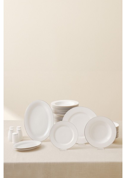 Bone Collection Lexi 53 Parça 12 Kişilik Platin Detaylı Gri New Bone Yemek Takımı – Hafif, Zarif ve Şık Tasarım