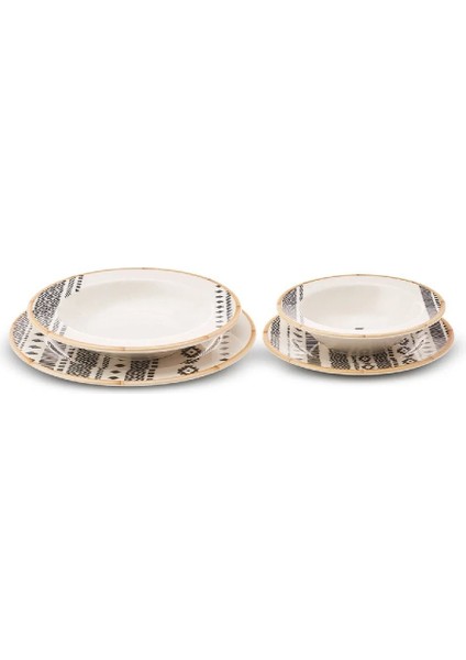 Saba 24 Parça Siyah Desenli Porselen Yemek Takımı – 6 Kişilik, Şık ve Dayanıklı Tasarım