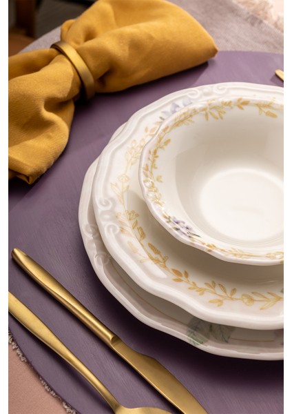 Flory 24 Parça 6 Kişilik Beyaz Porselen Yemek Takımı – Sade Yuvarlak Tasarımlı Şık Tabak Seti